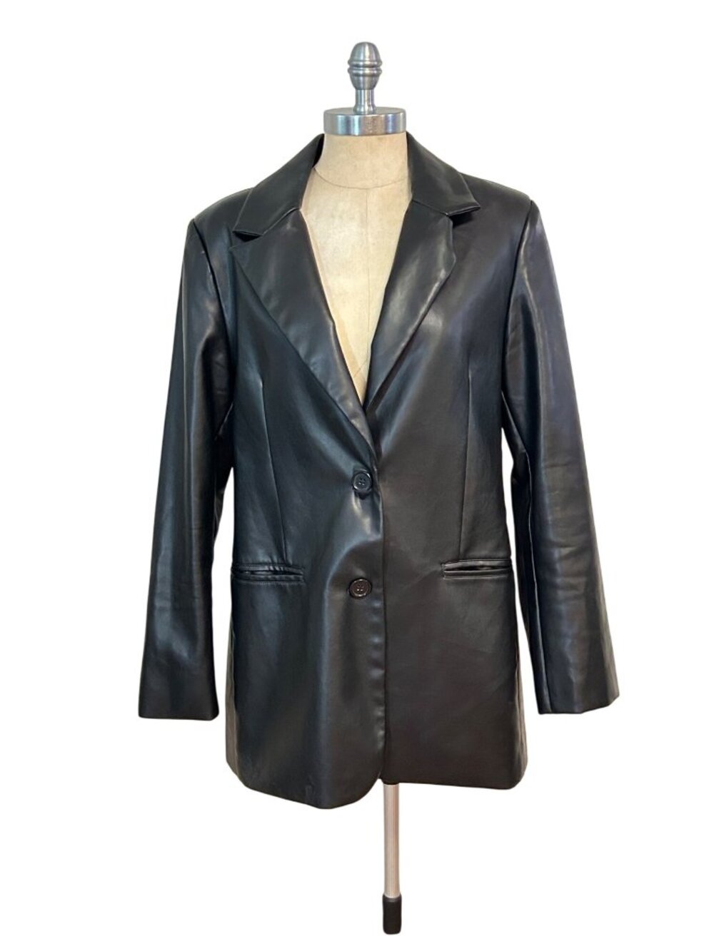 Rebecca Minkoff Womens Black Faux Leather Blazer Jacket Medium